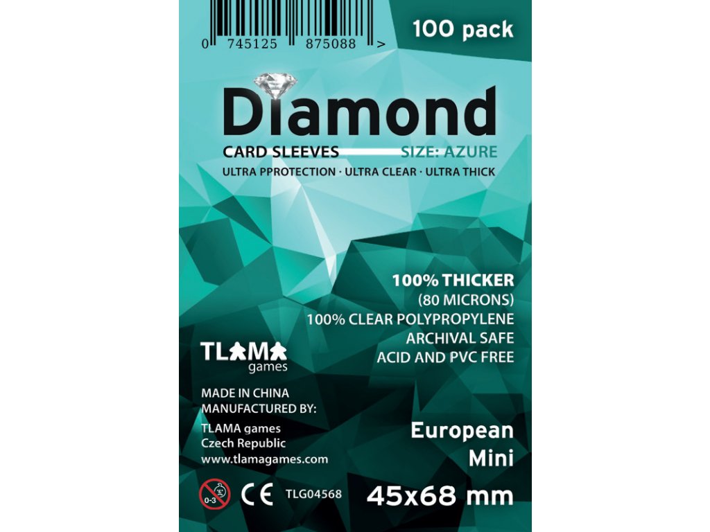 45 x 68 card sleeves Card sleeves Diamond Azure: European Mini 45x68